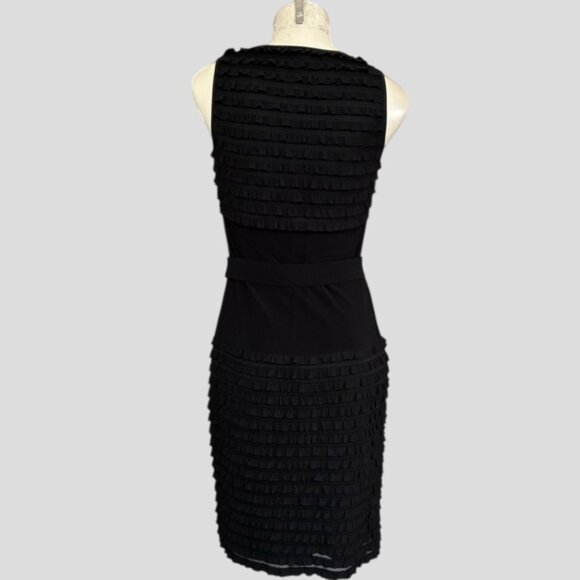 Joseph Ribkoff Sleeveless Black Sheath Layered Ruffle Cocktail Dress Size 4 - Picture 2 of 12